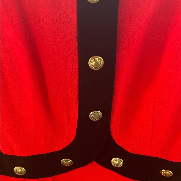 Saks Fifth Avenue Vintage Vibrant Red Dress; Black Velvet Collar Cuffs Belt;Sz 8 - Picture 6 of 16